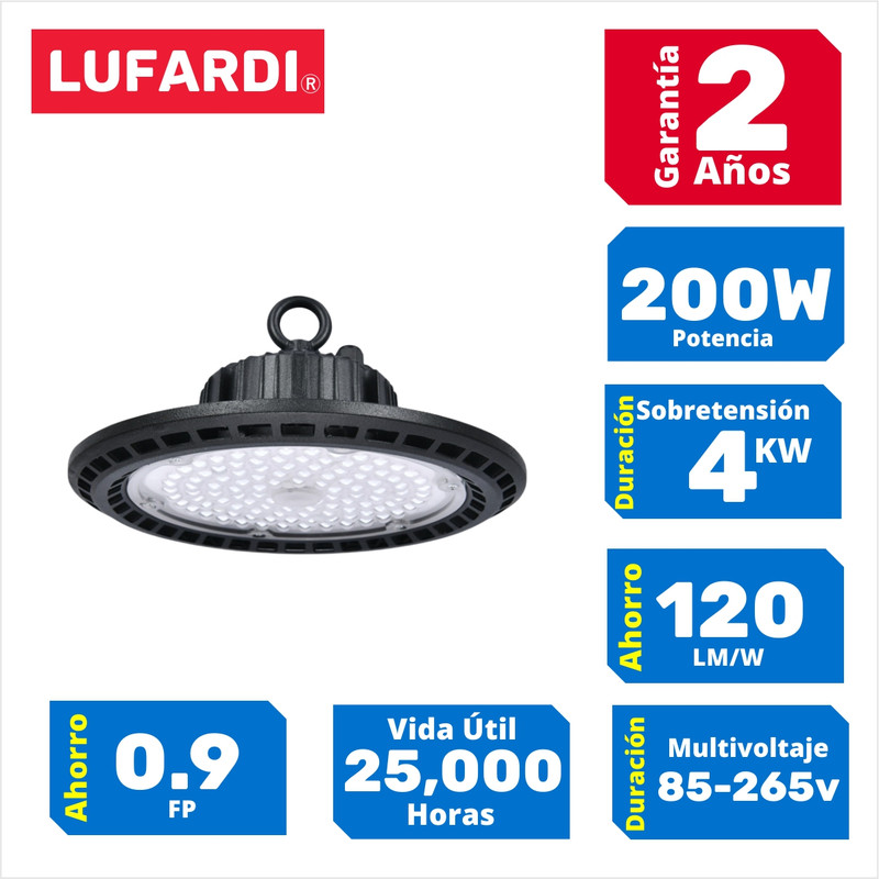 Luminaria Highbay 6000K Ip65 - Luz Blanca 200W - Lufardi