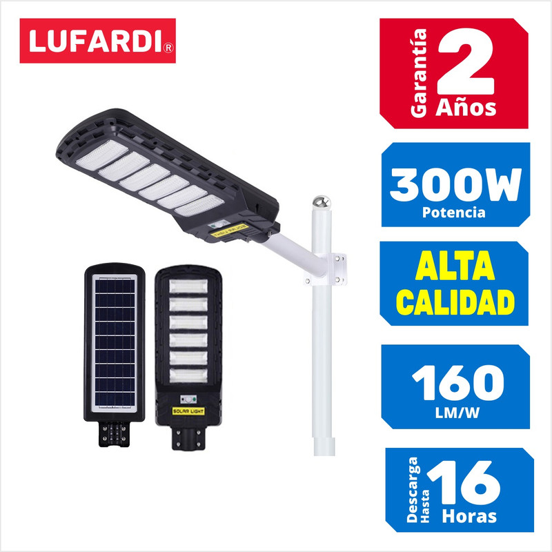 [2539] Luminaria Led Alumbrado Publico Solar 300W 12V 6000K Ip65 P/Poste - Lufardi