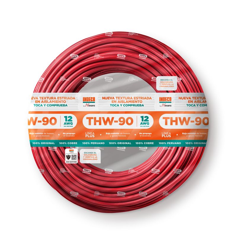 [2588] Cable Thw-90 +Plus 450/750 V Varios Colores 12 Awg - Indeco