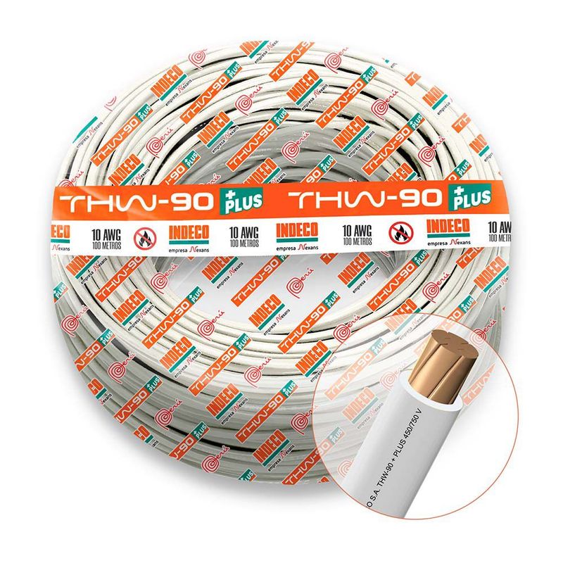 [2617] Cable Thw-90 Plus 450/750V 10 Awg Indeco - Blanco - 100 Metros